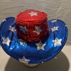 American Stars Sequinned Red and Blue Western Cowboy Patriotic Hat